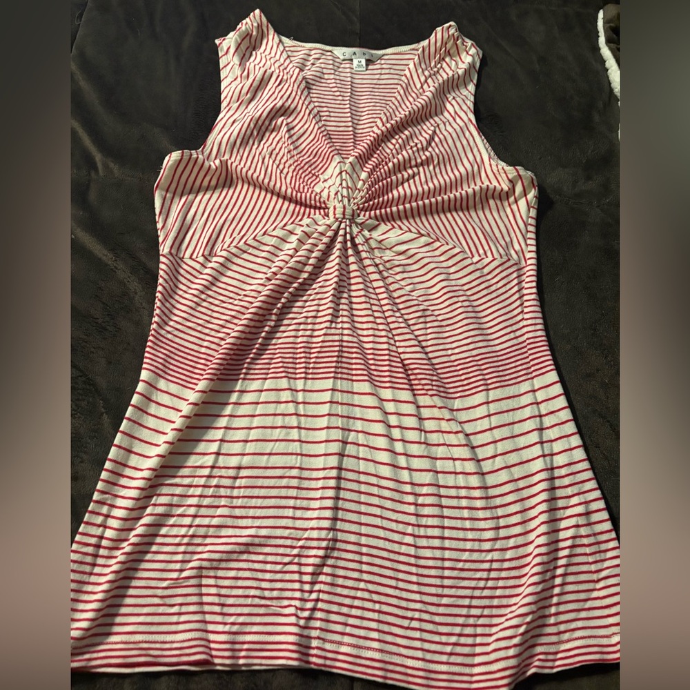 Cabi Striped Twist-Front Sleeveless Top - Red/White